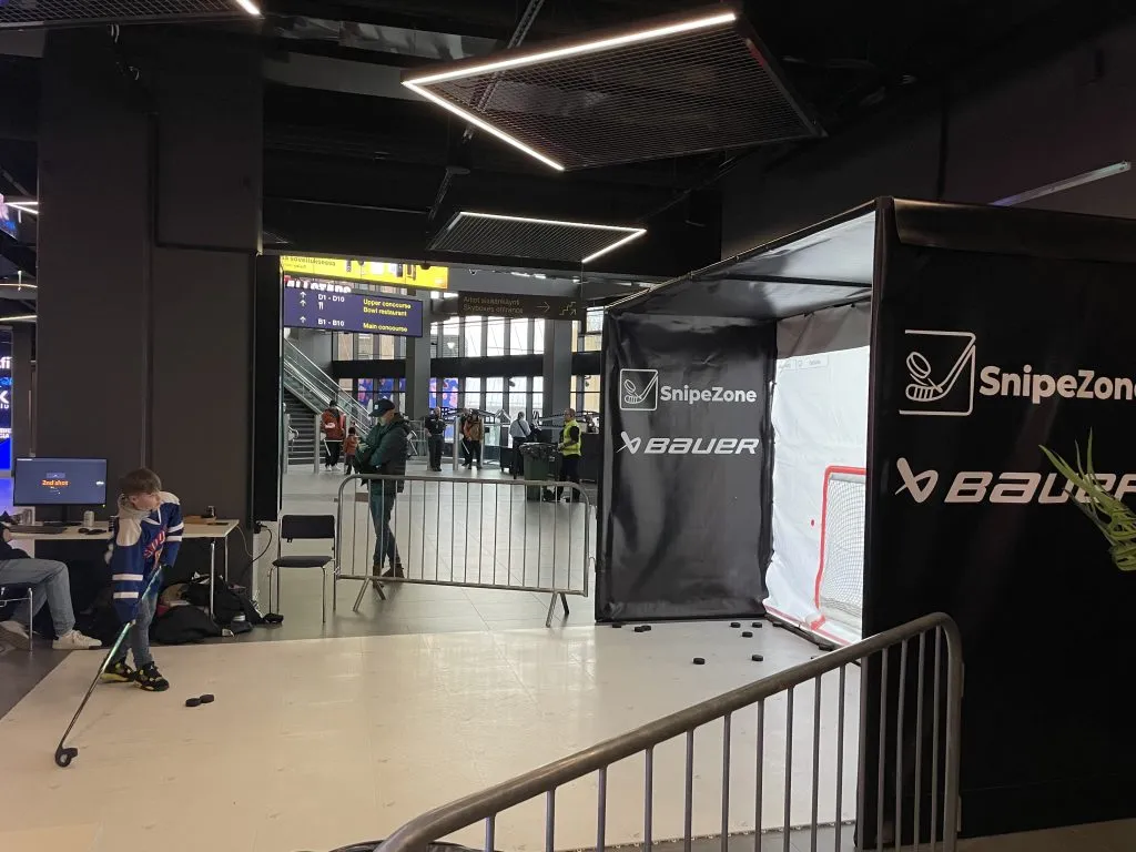 Attendees testing their shot at the SnipeZone station during the sold-out YouTube All-Stars event